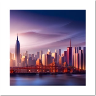 Manhattan skyline at sunset Posters and Art